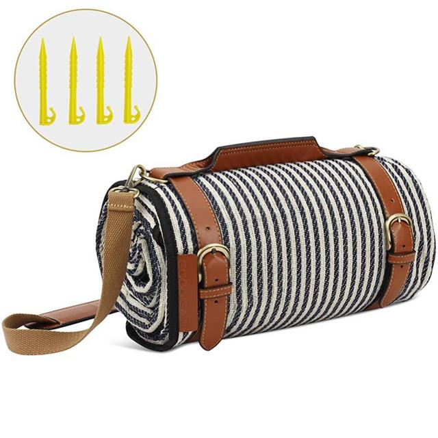 G GOOD GAIN Extra Large Picnic Blanket for Outdoor Camping,Acrylic Picnic Rug with Waterproof,Sandproof Backing,Foldable Beach Blanket with Luxury Leather Carrier and Canvas Shoulder Strap.59X79inch