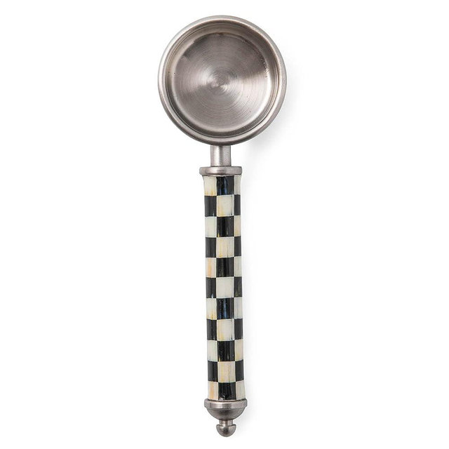MACKENZIE-CHILDS Supper Club Coffee Scoop, Cute Measuring Scoop for Coffee or Tea Leaves, Coffee-Bar Accessory, Black-and-White Courtly Check