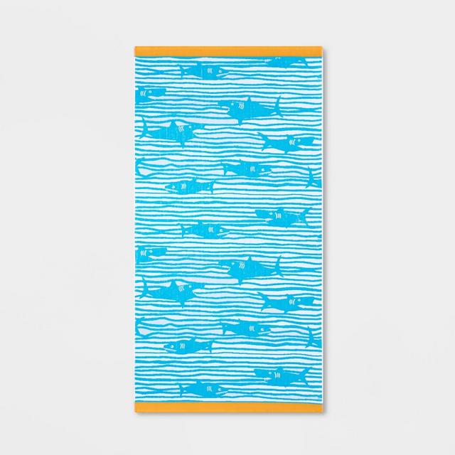 XL Shark Striped Beach Towel Blue - Sun Squad™