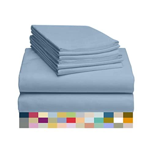 LuxClub 6 PC Sheet Set Bamboo Sheets Deep Pockets 18" Eco Friendly Wrinkle Free Sheets Hypoallergenic Anti-Bacteria Machine Washable Hotel Bedding Silky Soft - Sky King
