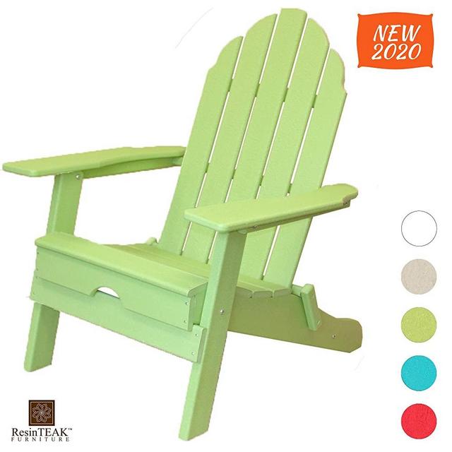 ResinTEAK Plastic Folding Adirondack Chair | Adult-Size, Weather Resistant for Patio Deck Garden, Backyard & Lawn Furniture | Easy Maintenance & Classic Adirondack Chair Design (Green)