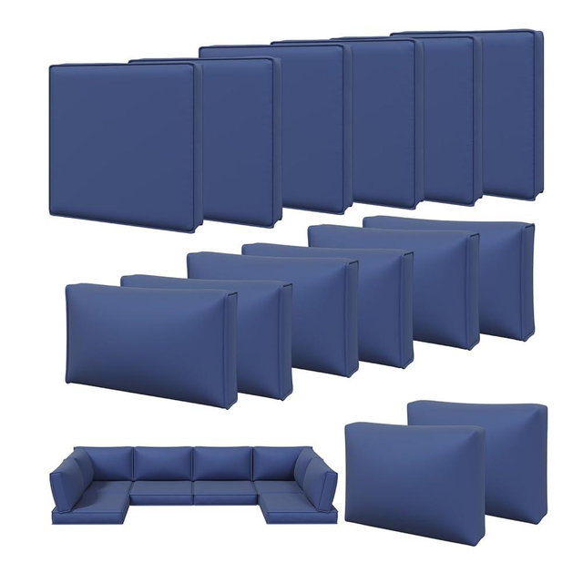 Aoxun 14pcs Patio Cushion Covers Replacement, Waterproof Outdoor Furniture Cushion Covers with Zipper and Non-Slip Bottom, Patio Sofa Couch 3 Sizes for Patio Sectional, Covers Only (Navy)