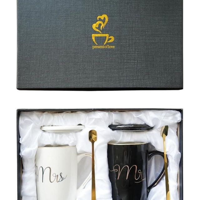 Bulovedly Mr and Mrs Coffee Mugs Set - Unique Wedding Gifts For Bride and Groom - His and Hers Anniversary Present Husband and Wife -Engagement Gifts For Him Her For Parents for Valentine's day