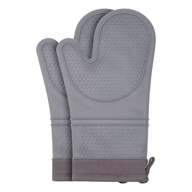REGALWOVEN Heat Resistant Silicone Thick Cotton Lining Oven Mitts 13 x 7.5 Inch 2 Pcs Dark Gray