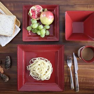 Lorren Home Trends Collection 16-Piece Square Beaded Stoneware Set, Service for 4