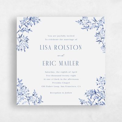Dusty Cobalt, Blue Wedding Invitation - Allegra Square