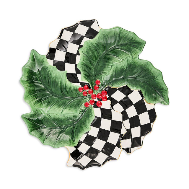MacKenzie-Childs Holly Leaf Ceramic Serving Platter