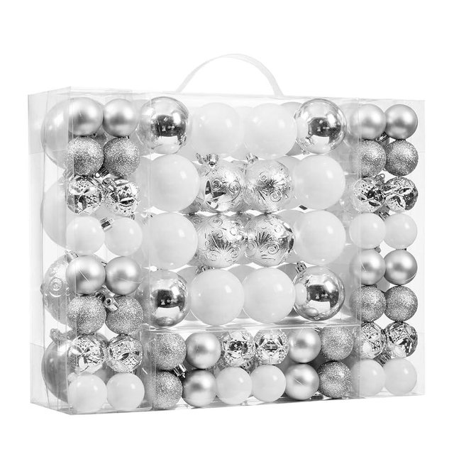 87-Pack Shatterproof Christmas Ball Ornaments Set, Christmas Tree Decorations with Hand-held Gift Package for Xmas Tree Holiday Wedding Party, Silver