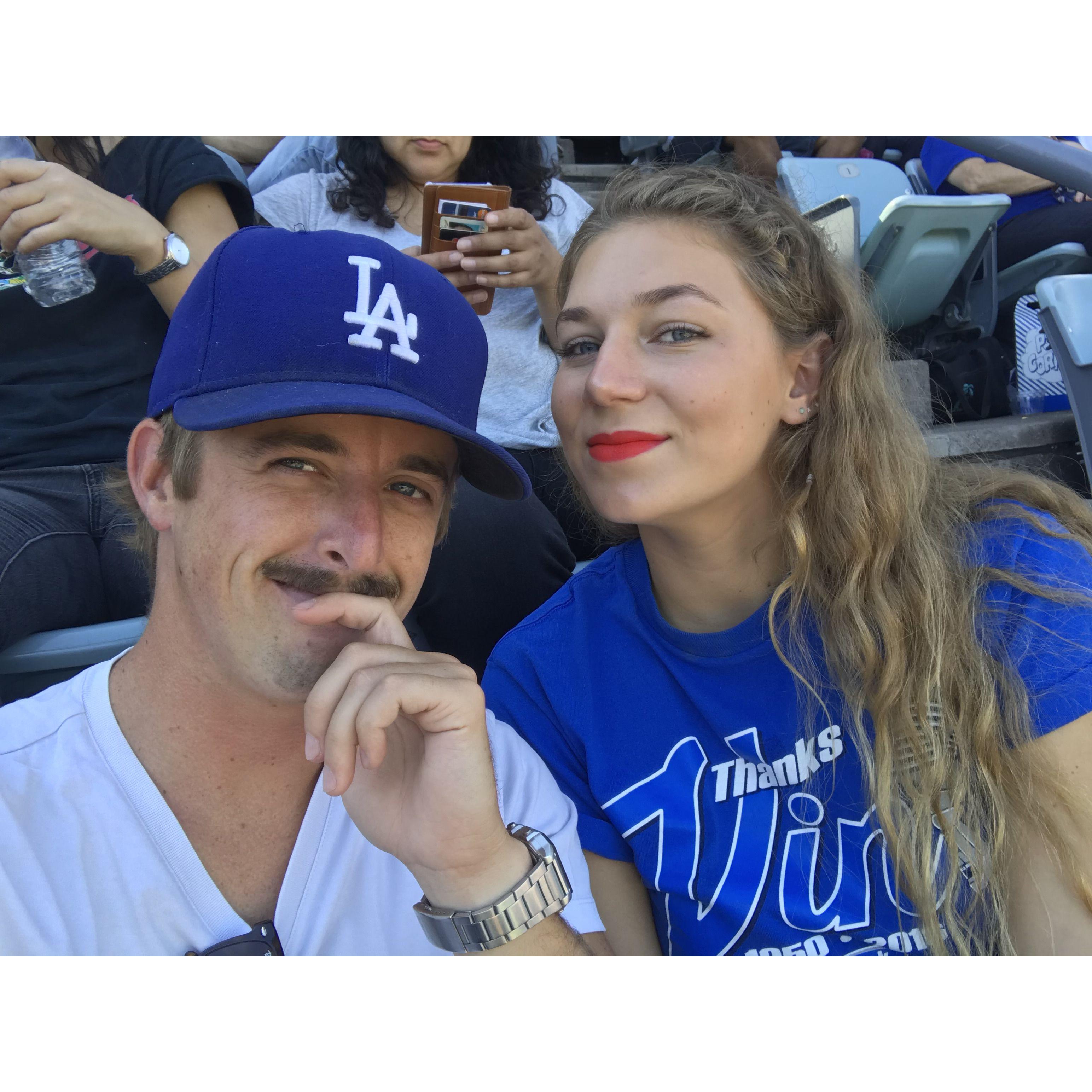 Sharing a ballgame at Dodger stadium, our first summer together.