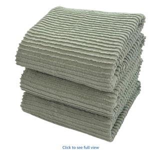 Serafina Home Sage Green Kitchen Dish Towels 100% Cotton Cloth Soft Cleaning Drying Absorbent Terry Ribbed Loop: Set of 3 Multipurpose for Everyday Use