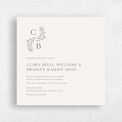 Dark Charcoal, Beige Wedding Invitation - Creston Square