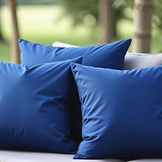 WHATWEARS 18" x 18" Throw Pillows, Outdoor Waterproof Pillows with Inserts, Square Decorative Pillows for Patio Furniture Garden Couch Sofa Home(Navy Blue, Set of 3)