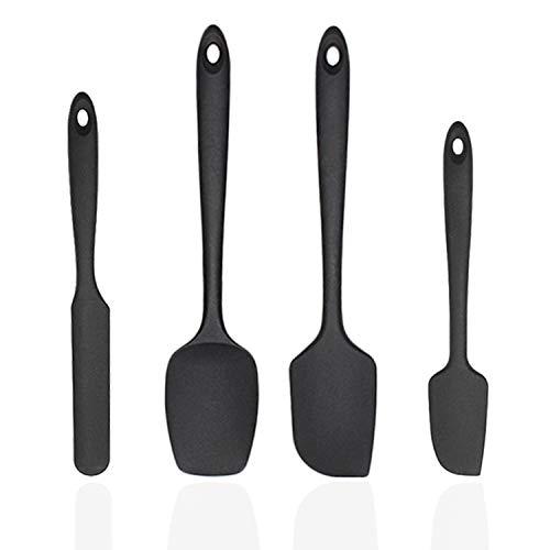 To encounter Silicone Spatula Set Nonstick Rubber Seamless Turner Spatula Spoonula Dishwasher Safe for Mixing Cooking and Baking (Set of 4-black)
