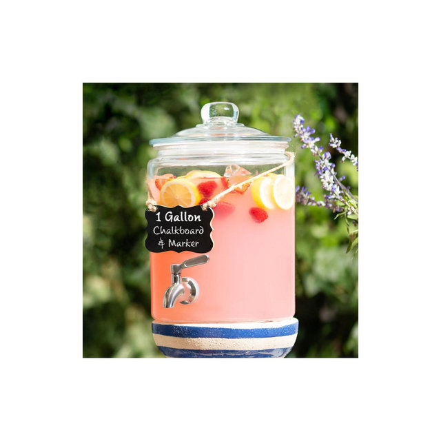 Le'raze 1 Gallon Beverage Dispenser with Stainless Steel Spigot + Marker & Chalkboard - 100% Leakproof