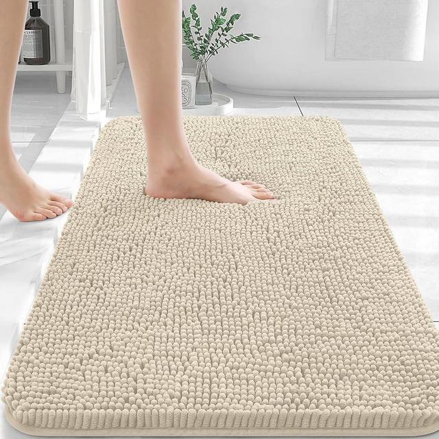 OLANLY Bathroom Rugs 36x24, Extra Soft Absorbent Chenille Bath Rugs, Rubber Backing Quick Dry, Machine Washable Bath Mats for Bathroom Floor, Tub and Shower, Home Decor Accessories, Sand