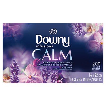 Downy Infusions Fabric Softener Dryer Sheets, Calm, Lavender & Vanilla Bean, 200 count