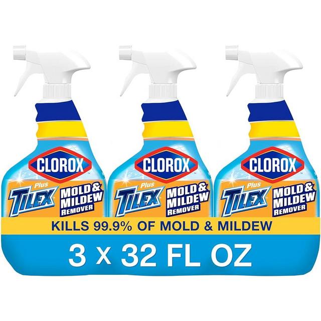 Clorox Plus Tilex Mold and Mildew Remover with Bleach, Spray Bottle, 32 Fluid Ounces, Unscented, Pack of 3