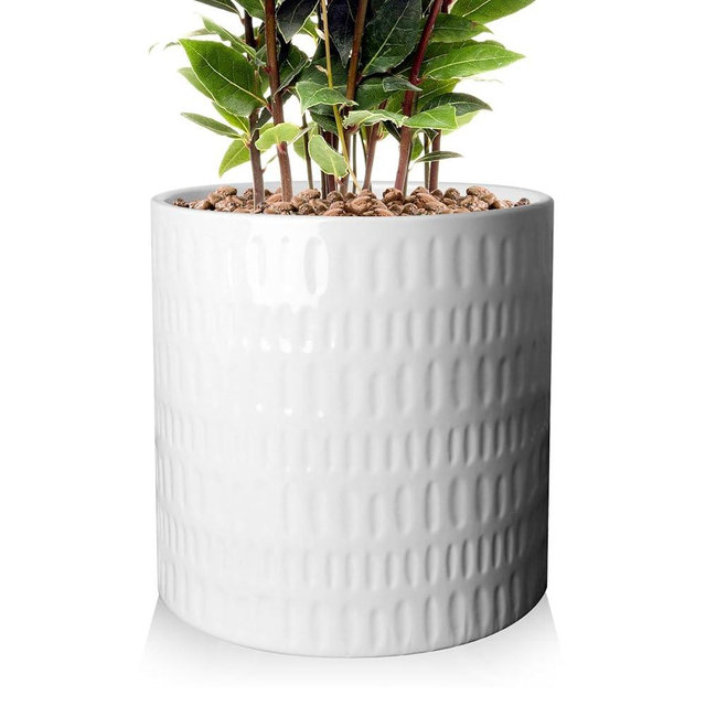 YUFDA 10 Inch Plant Pot,Ceramic Planter with Drainage,Large Planters for Indoor Plants,Indoor&Outdoor Plant pots,Ceramic Flower pots,Cylinder Flower Planter Pot(Pure White)