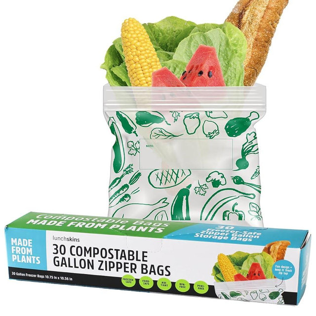 Lunchskins Ziptop Compostable & Resealable Freezer-Safe Food Storage Bags, Gallon Size, 30 Bags - Eco-Friendly, Made Without PFAS and BPA