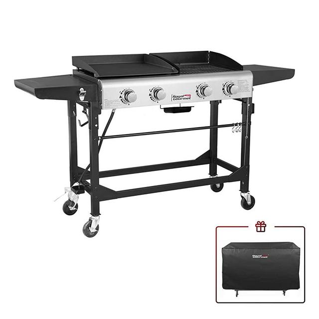Royal Gourmet GD401C 4-Burner Portable Propane Flat Top Gas Grill and Griddle Combo, Black