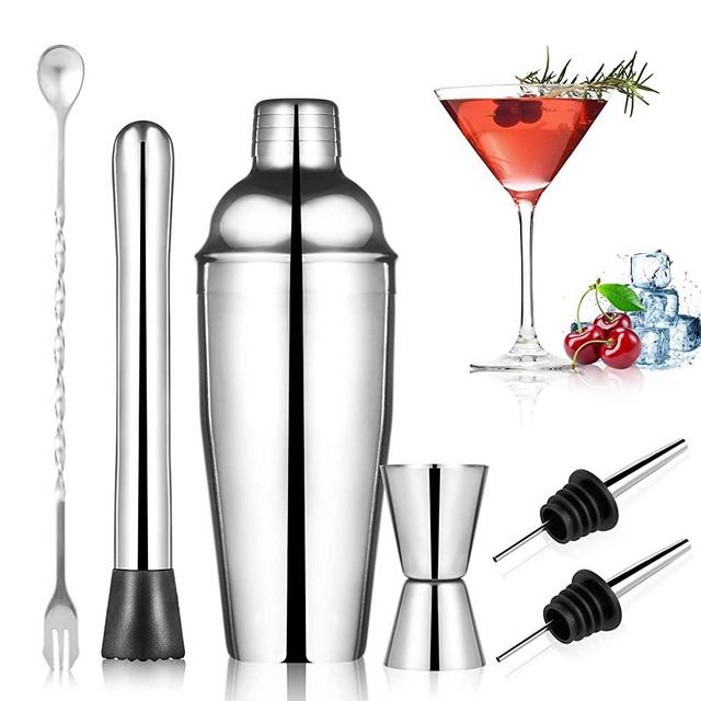 6 Pcs Cocktail Shaker Set, Rabbitstorm Bartender Kit, 25 Oz Martini Shaker Bar Tools Gift Set, Stainless Steel Drink Mixer Set, Bar Accessories with Jigger Strainer Mixer Spoon Liquor Pourers Opener