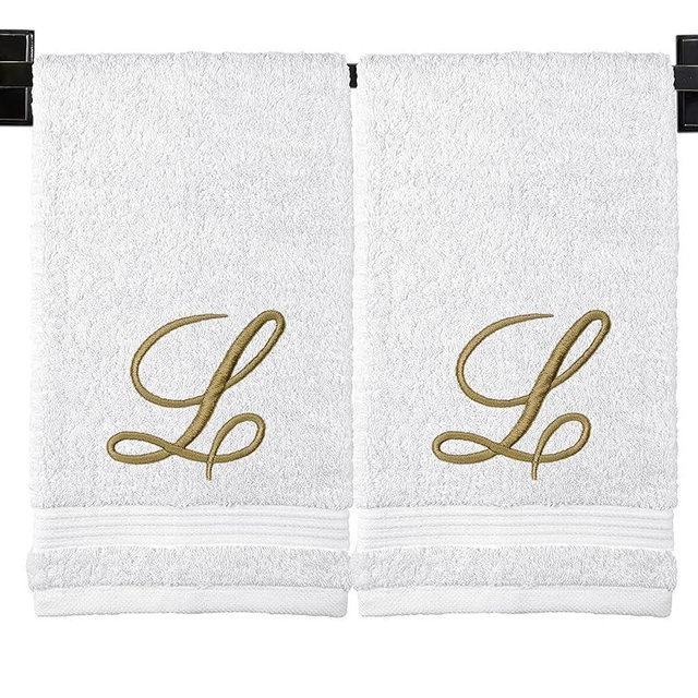 Custom Luxury Towels - Monogrammed Hand Towels - Set of 2 - Genuine Turkish Cotton - Choose Any Letter - Choose Towel and Thread Color - Embroidered Script Monogram - Personalized Towels