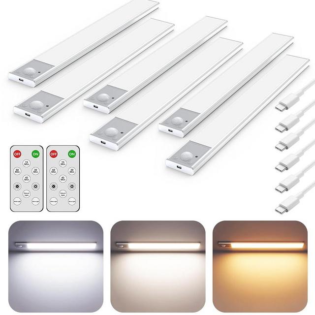56LED Under Cabinet Lighting Wireless w/Remote, 11.8'' Motion Sensor Light Indoor Rechargeable Under Cabinet Lights, Magnetic Closet Lights Battery Operated, Under Counter Lights for Kitchen [6 Pack]