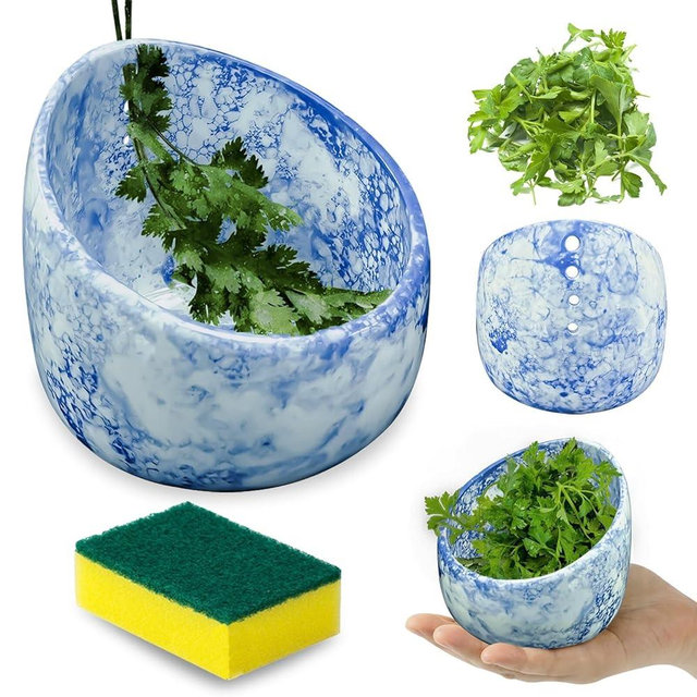Herb stripper, Pottery Herb Stripper Bowl, Herb Stripper Bowl，Kitchen Herb Stripping Tool Efficient Leaf Removal Tool for Kale, Chard, Thyme, Basil, Rosemary