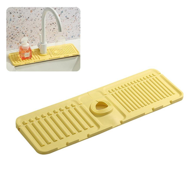Faucet Mat for Kitchen Sink - 2024 Upgraded Premium Silicone Splash Guard with Fast Drying Properties - Protective Sink Tray Ideal for Stone Sinks in Kitchen & Bathroom (1, Yellow)