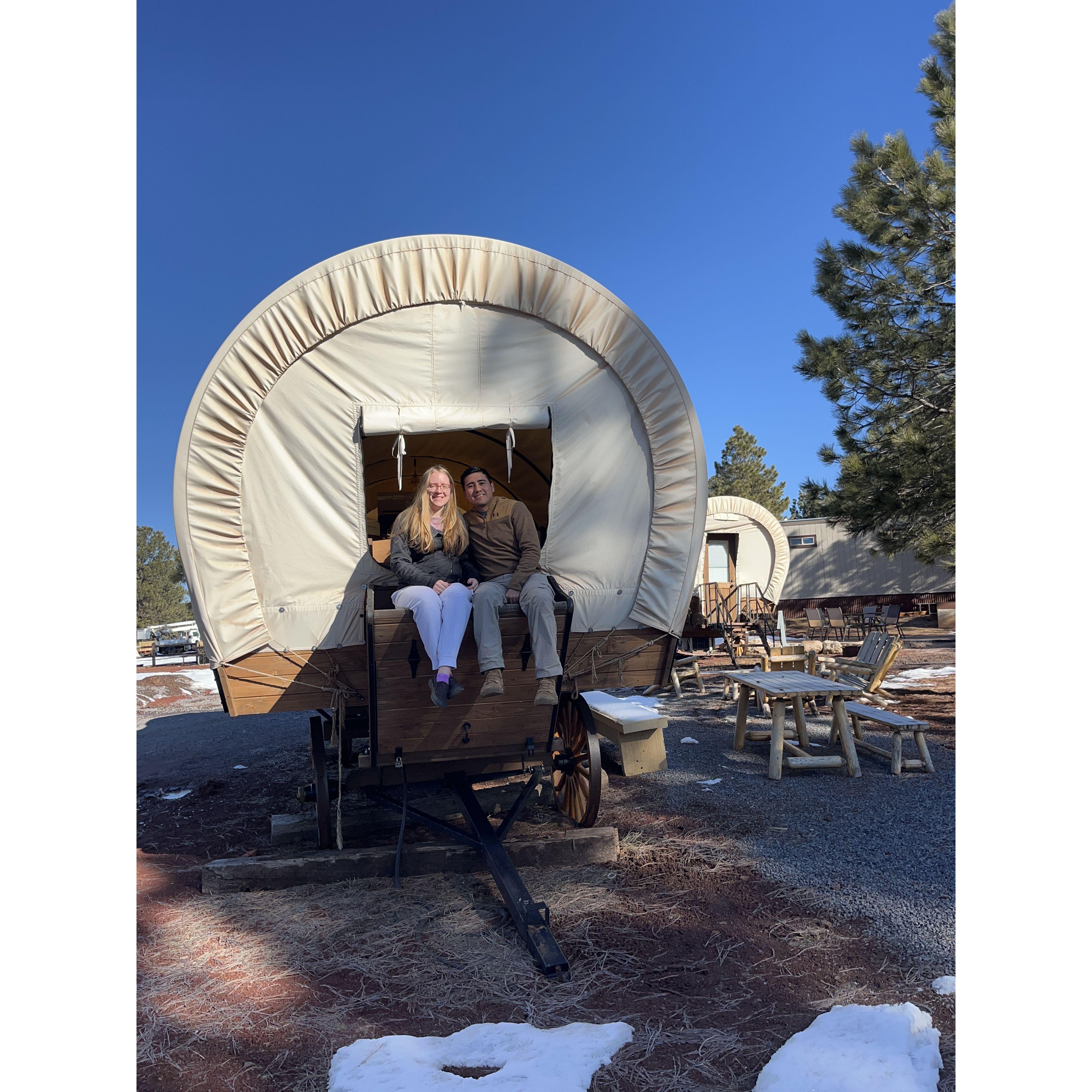 Wagon "camping!" We watched Yellowstone right before this trip