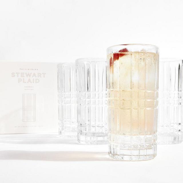 Stewart Plaid High Ball Glasses, Set of 4