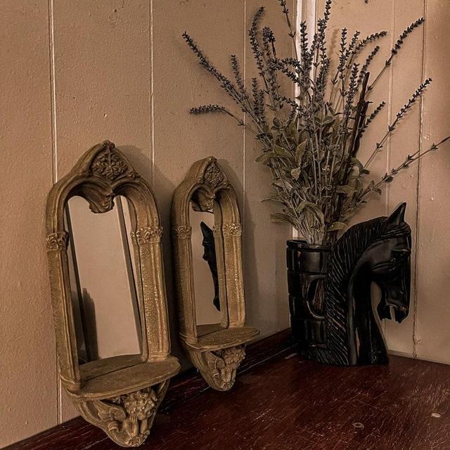 Antique Stone & Mirror Sconce Set