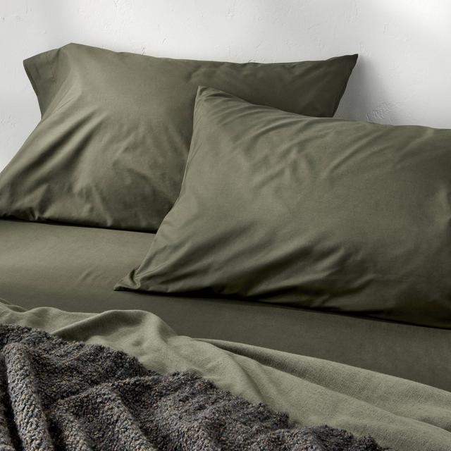 Standard 400 Thread Count Percale Pillowcases Olive Green - Casaluna™