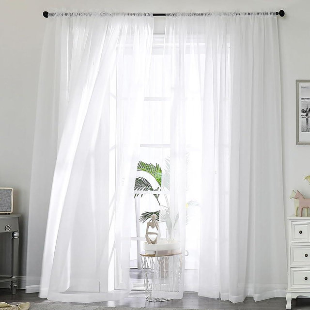 OWENIE Sheer White Curtains, Sheer Curtains 96 inches Long 2 Panels Set, Rod Pocket Voile Fimly Sheer Drapes for Living Room/Bedroom, 2pcs, Each 59" W x 96" L