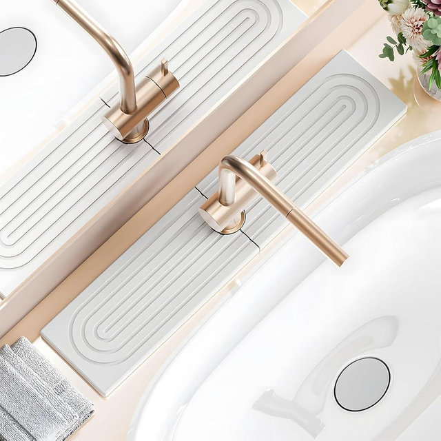 Dayacoco Faucet Mat for Kitchen Sink,Super Absorbent Diatomite faucet mat, Quick Drying Stone Sink Tray, Faucet Splash Guard for Kitchen,Bathroom Counter (White, 23.6" x 3.9")