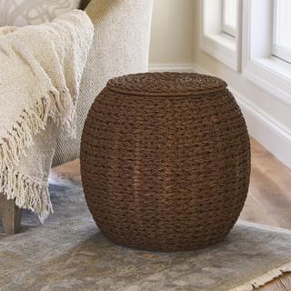 Round Wicker Basket Side Table