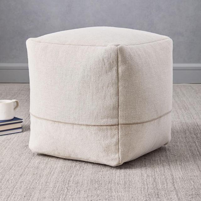 Cotton Canvas Pouf, 16"x16"x17", Stone