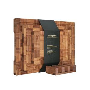 Fibogollo Bamboo Cutting Boards for Kitchen,Chopping Boards Set with Juice Groove,End Grain Bamboo Butcher Block,Serving Board with Holder(3 Pcs)