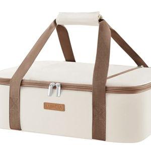 LUNCIA Insulated Single Decker Casserole Carrier, Lasagna Lugger Tote Keeps Food Hot or Cold, Thermal Lunch Bag for Potluck Parties, Picnic and Cookouts, Fits 9" x 13" Baking Dish, Cream