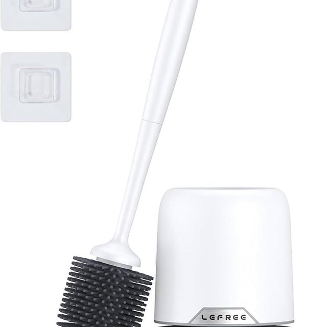 Lefree Toilet Brush and Holder Set, Silicone Brush with Ventilated Holder, Toilet Brush Set for Bathroom, Floor Standing & Wall Mounted Toilet Scrubber Without Drilling