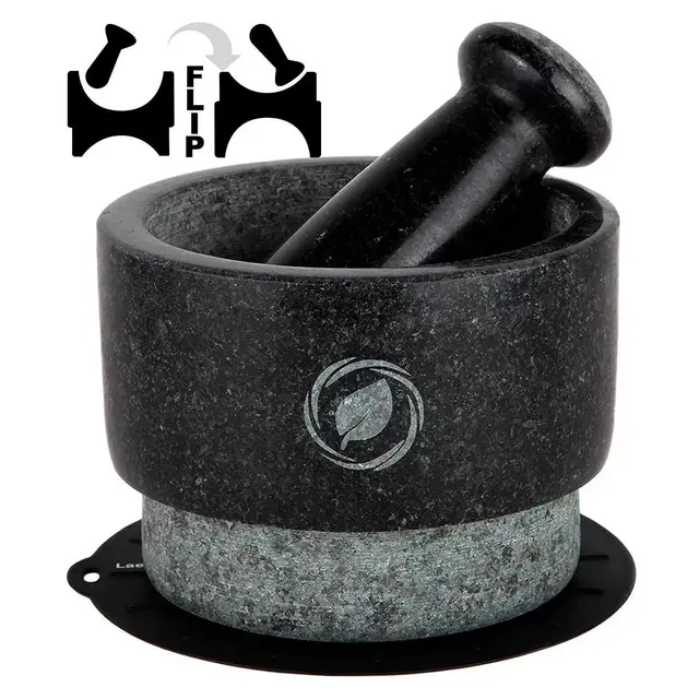 Laevo 5.5'' Granite Stone Mortar and Pestle Large Set, Black