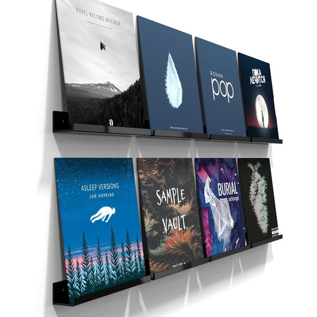 Adeptus Mechanicus 12-inch Vinyl Record Wall Mount, 8 Pack Acrylic Black Album Record Holder Display, Kids Bookshelf, Collector's Item