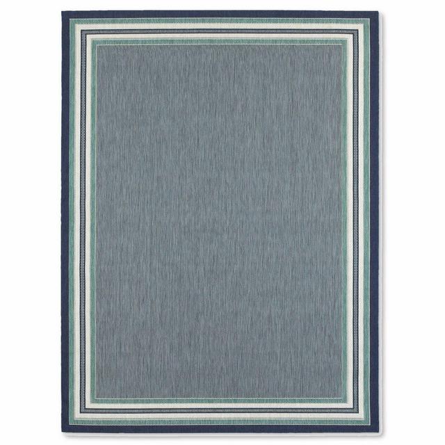 Miami Border Stripe 7-Foot 10 Inches x 10-Foot Indoor/Outdoor Area Rug in Blue