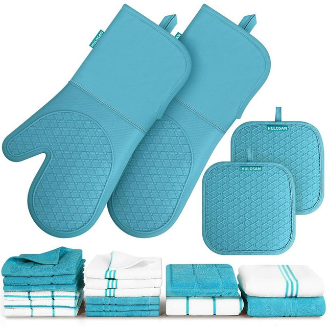 Silicone Oven Mitts Pot Holder Kitchen-Towels100% Cotton Dish Towels for Kitchen,Super Soft and Absorbent Kitchen Hand Towels/Tea Towels.Pot Holder,Oven Mitt Heat Resistant,Silicone Grip,Gift Set