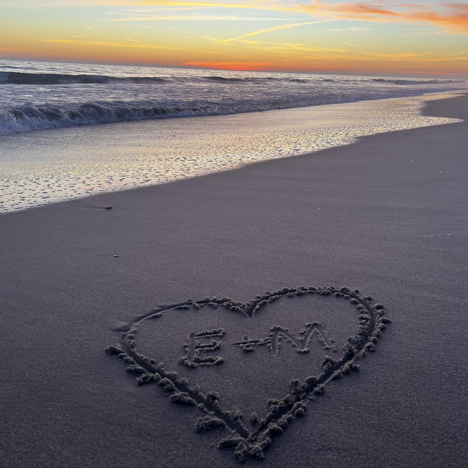 Sand engraving of our initials