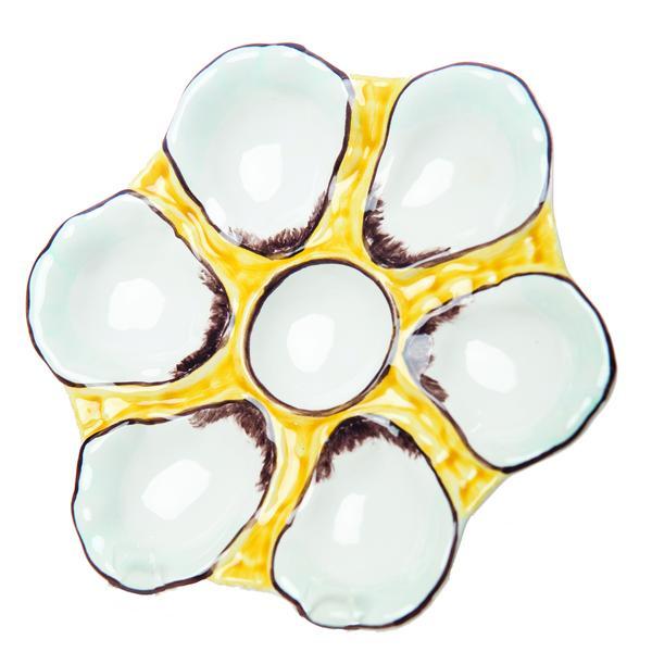 Oyster Plate, Ceramic Round, Canary Yellow, Set of 2