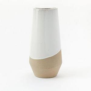 Half-Dipped Stoneware Vase, Grey/White, Tall Tapered, 13.5"