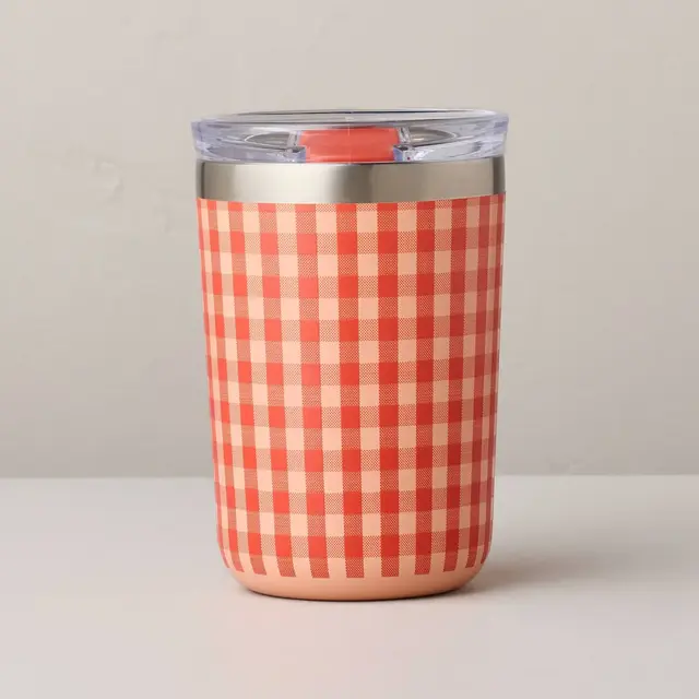 13 fl oz Stainless Steel Insulated Travel Mug Red Gingham - Hearth & Hand™ with Magnolia