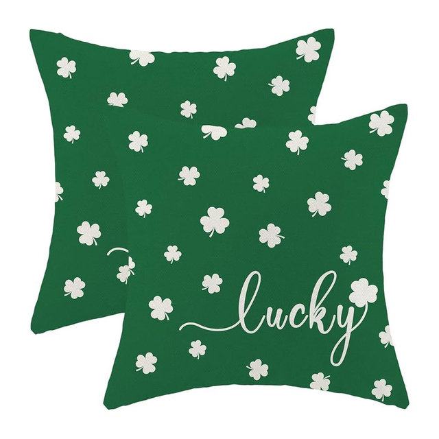 CXMEIFLY St Patricks Day Pillow Covers 22x22 Inch Set of 2 for Lucky Green Clover Decor Throw Pillows Spring Nature Plant Shamrock Outdoor Decorative Cushion Cases for Couch Bed Decorations