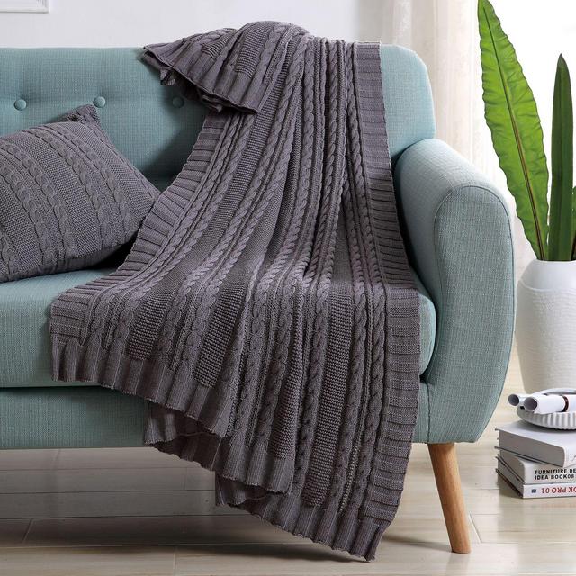 VCNY Abode Dublin Knit Throw Blanket in Grey
